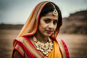 une magnifique Indien femme dans traditionnel tenue. généré par ai photo