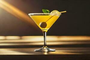 une cocktail avec une citron et olive garnir. généré par ai photo