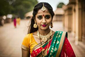 une magnifique Indien femme dans traditionnel tenue. généré par ai photo