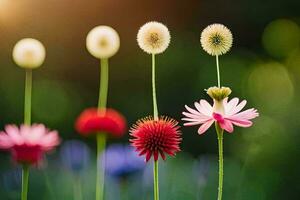 quatre différent les types de fleurs sont montré dans le Soleil. généré par ai photo