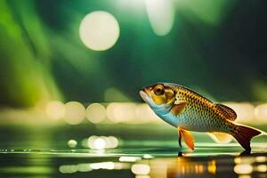 une poisson est permanent sur le l'eau avec une lumière Contexte. généré par ai photo