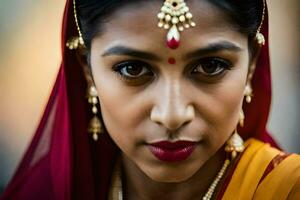 une femme dans traditionnel Indien tenue. généré par ai photo