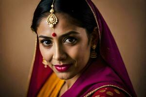 portrait de une magnifique Indien femme. généré par ai photo