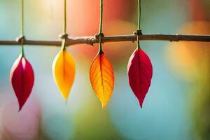 coloré feuilles pendaison de une branche. généré par ai photo