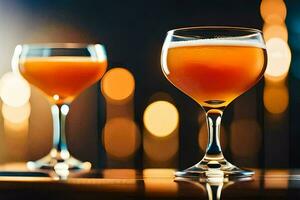 deux des lunettes de Orange boisson séance sur une tableau. généré par ai photo