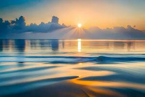 le coucher du soleil plus de le océan avec vagues et des nuages. généré par ai photo