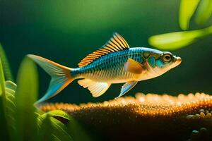 une poisson nager dans un aquarium. généré par ai photo