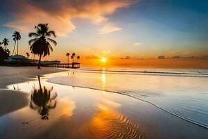 le Soleil ensembles sur le plage dans dominique. généré par ai photo