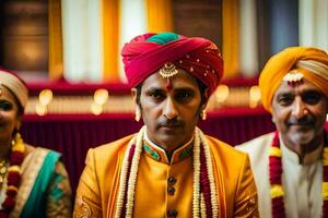 Indien mariage la cérémonie dans le ville. généré par ai photo