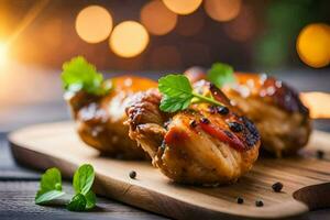 poulet ailes sur une en bois Coupe planche. généré par ai photo