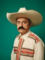 mexicain homme est triste sur une minimaliste neutre Contexte ai génératif photo