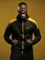 Jeune africain homme habillé dans tenue de sport clairement actif et plein de énergie ai génératif photo