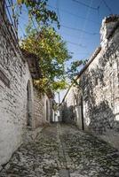 Rue pavée de la vieille ville de Berat en Albanie photo