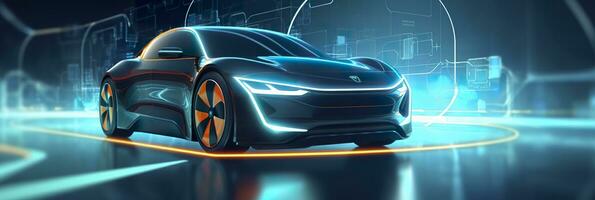 lumière ligne structure avec une futuriste voiture, génératif ai photo