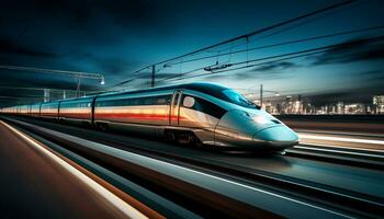 haute la vitesse les trains courses le long de le des pistes ai génératif photo
