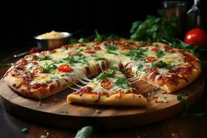 délicieux Pizza avec beaucoup de fromage et très appétissant. génératif ai photo