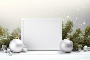 blanc vide Vide maquette avec Noël décorations. ai généré photo