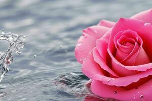 l'eau éclaboussures sur le Rose fleur. Contexte. ai génératif pro photo