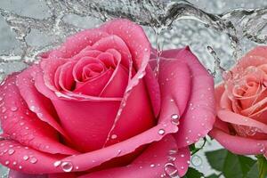 l'eau éclaboussures sur le Rose fleur. Contexte. ai génératif pro photo