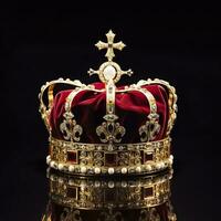 le Royal couronnement couronne isolé sur une noir Contexte. génératif ai photo