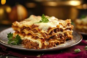 traditionnel italien nourriture Lasagne avec Viande sauce. ai généré photo