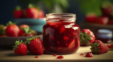 fraise confiture et Frais baies. génératif ai photo