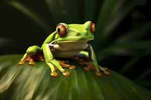 arbre grenouille séance sur plante. ai généré photo