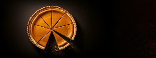 génératif ai, fait maison américain traditionnel citrouille tarte, Haut vue photo