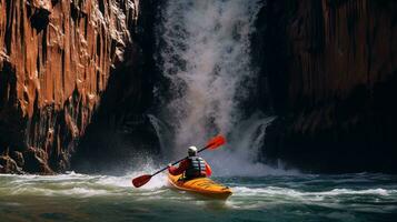 génératif ai, kayak radeau rivière cascade, extrême sport concept, eau vive kayak photo