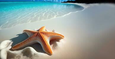 étoile de mer et le sable sur tropical plage et océan, génératif ai photo