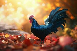 coq dans l'automne feuilles. produire ai photo