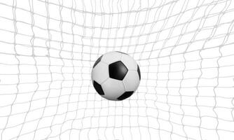 football ou football Balle dans objectif net isolé sur blanc Contexte. de face vue photo