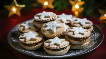 photo de hacher tartes Noël jouets, ai généré.