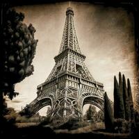 Eiffel dans monochrome ai généré en dessous de coup photo