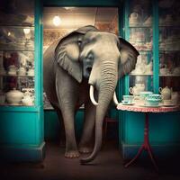 tranquille l'éléphant dans une Chine magasin génératif ai photo