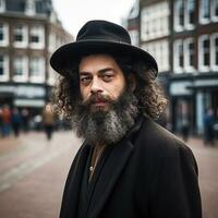 une hassidique Juif dans Amsterdam génératif ai photo