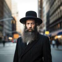 une hassidique Juif dans Amsterdam génératif ai photo