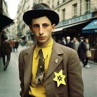 une Zazou portant une Jaune étoile dans Paris pendant monde guerre ii génératif ai photo