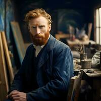 moderne portrait de Vincent van gogh dans le sien artiste studio génératif ai photo