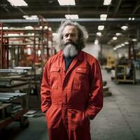 contemporain Karl marx rouge habillé ouvrier portrait génératif ai photo