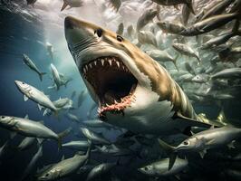 dynamique rencontre requin attaquer une école de poisson génératif ai photo