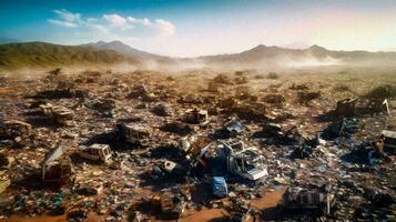 monument de déchets génératif ai vision de une gigantesque des ordures Montagne photo