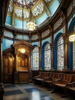 intérieur de un Anglais synagogue dans le style de princes route synagogue dans Liverpool génératif ai photo