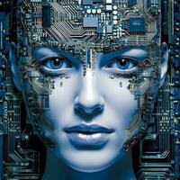 cyborg essence femme comme carte mère généré par ai photo