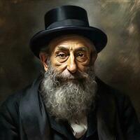 portrait de une barbu hassidique Juif portant une chapeau génératif ai photo