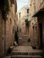 un vide ruelle dans le vieux ville de Jérusalem génératif ai photo