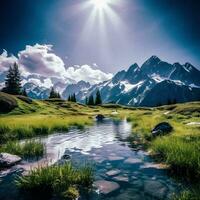 été sérénité dans le alpin montagnes, image généré par ai photo