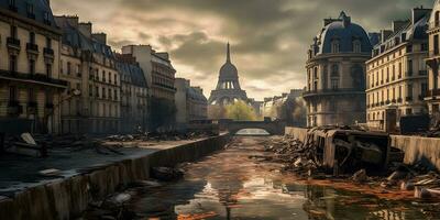 spectaculaire post-apocalyptique Paris de le avenir. génératif ai. photo