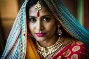 une magnifique Indien femme dans traditionnel tenue. généré par ai photo