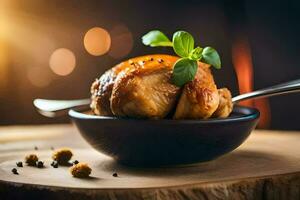 une poulet Sein dans une bol avec épices et herbes. généré par ai photo